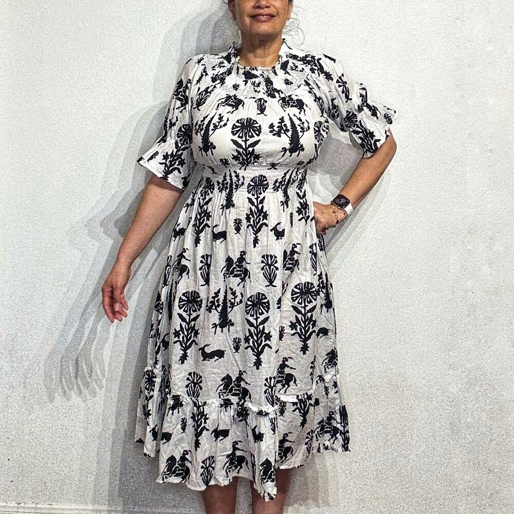 Guadalupe Inaya White 100% Cotton Midi Dress Sz L NWT